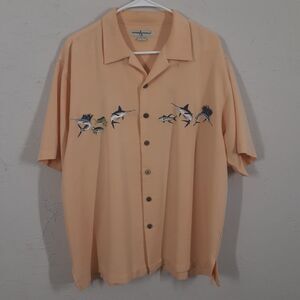 Hook & Tackle Mens Large Yellow Fish Embroidered Short Sleeve Hawaiin Shirt